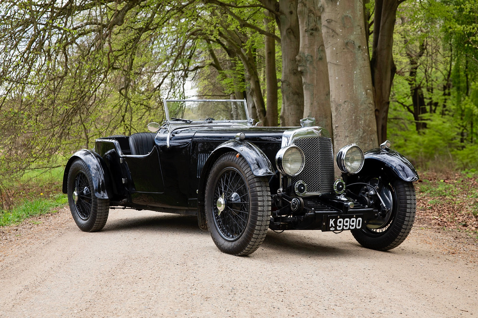 1933 Aston Martin Le Mans Short Chassis in a forest setting.