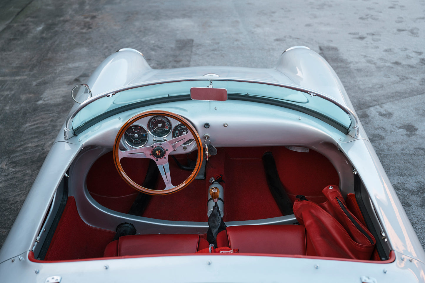 Red leather interior and dashboard. 1955 Beck 550 Spyder.