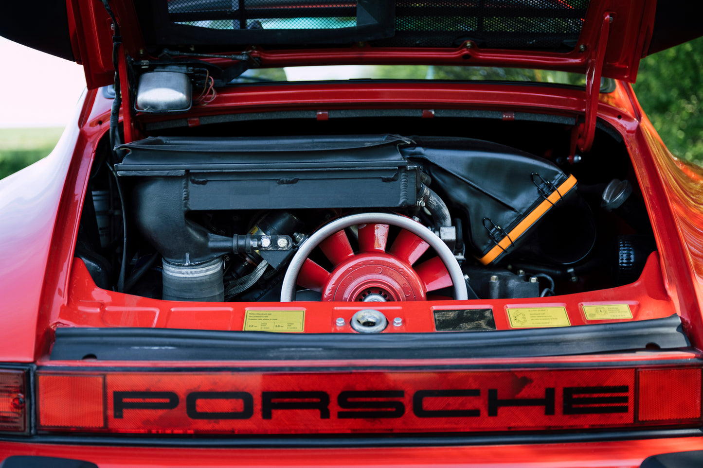 Open engine compartment. 1979 Porsche 930 Turbo 3.3 Litre.