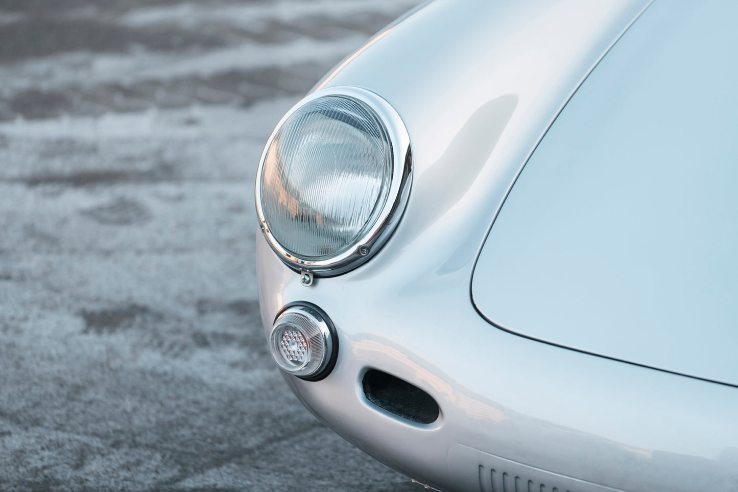Front headlight closeup. 1955 Beck 550 Spyder for sale.