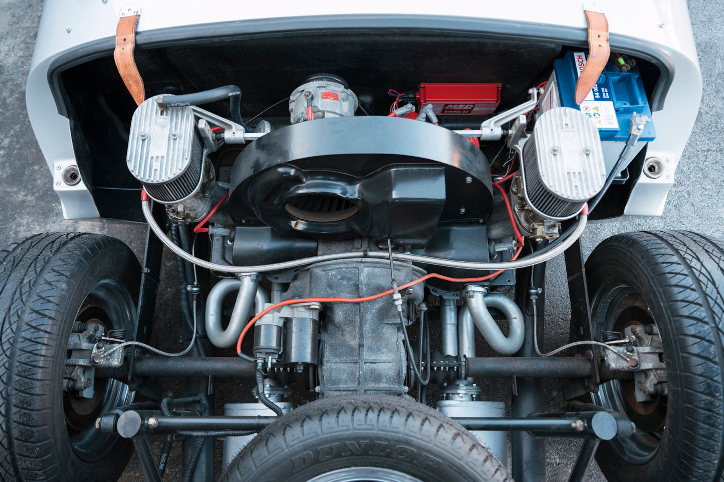 Engine compartment. 1955 Beck 550 Spyder for sale.