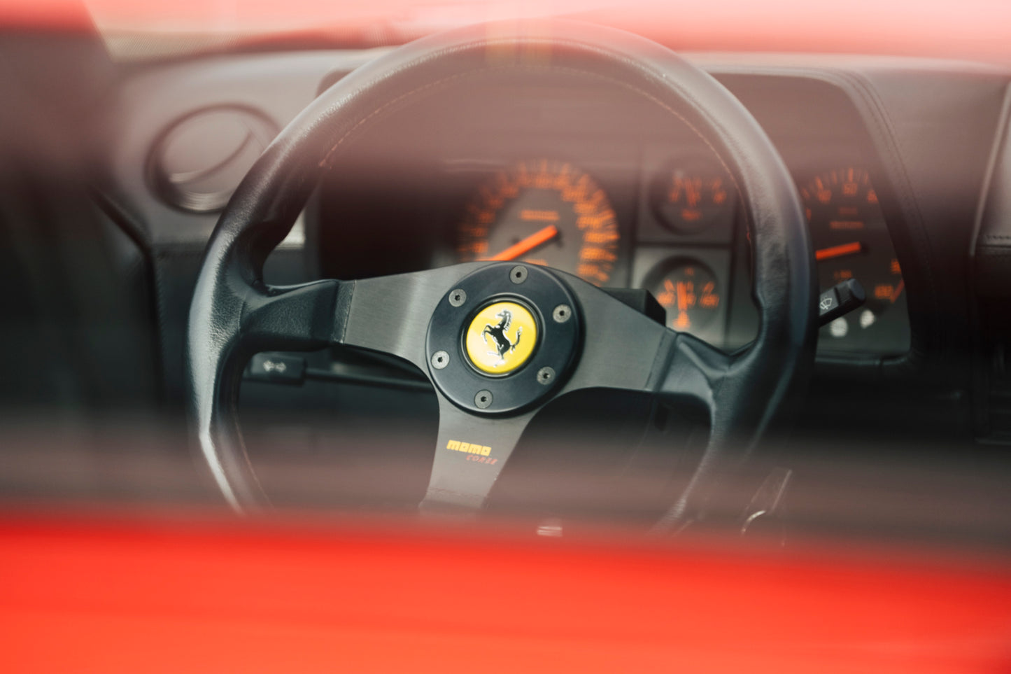 Steering wheel and dashboard. 1991 Ferrari Testarossa.