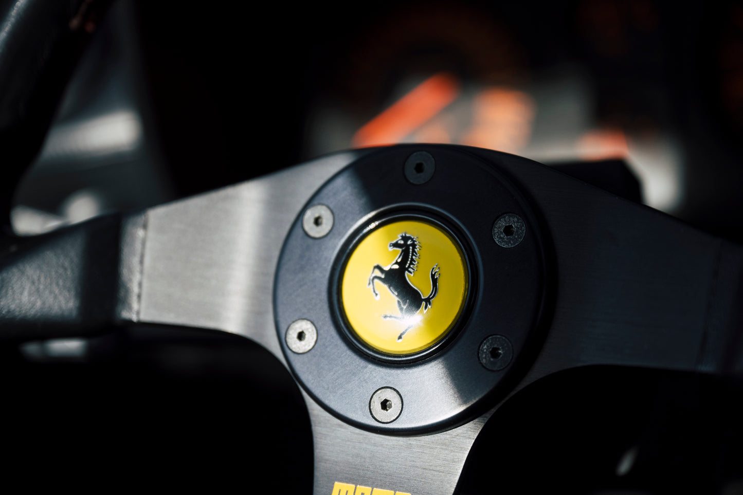 Steering wheel Ferrari logo. 1991 Ferrari Testarossa.