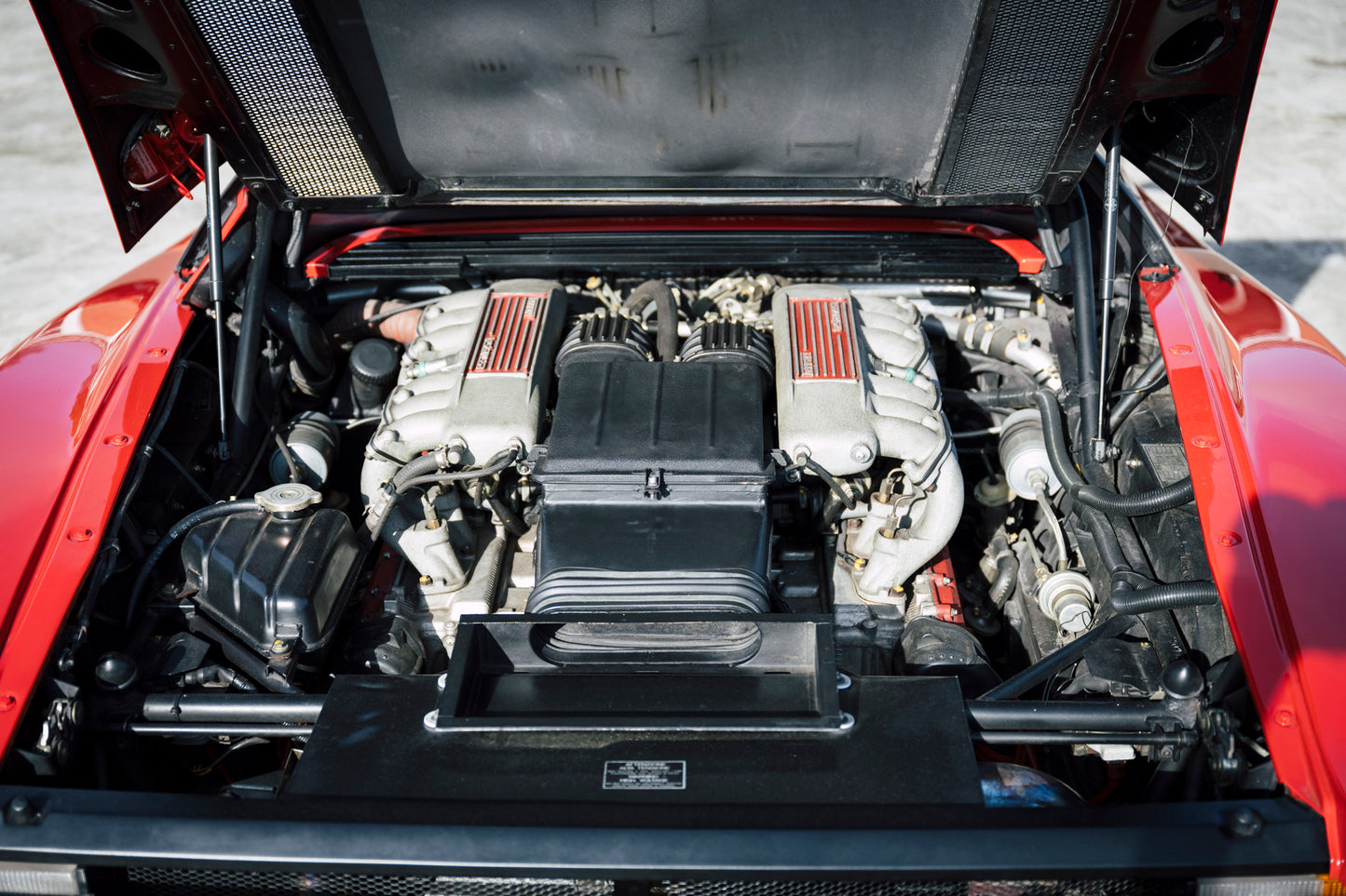 Engine compartment. 1991 Ferrari Testarossa.