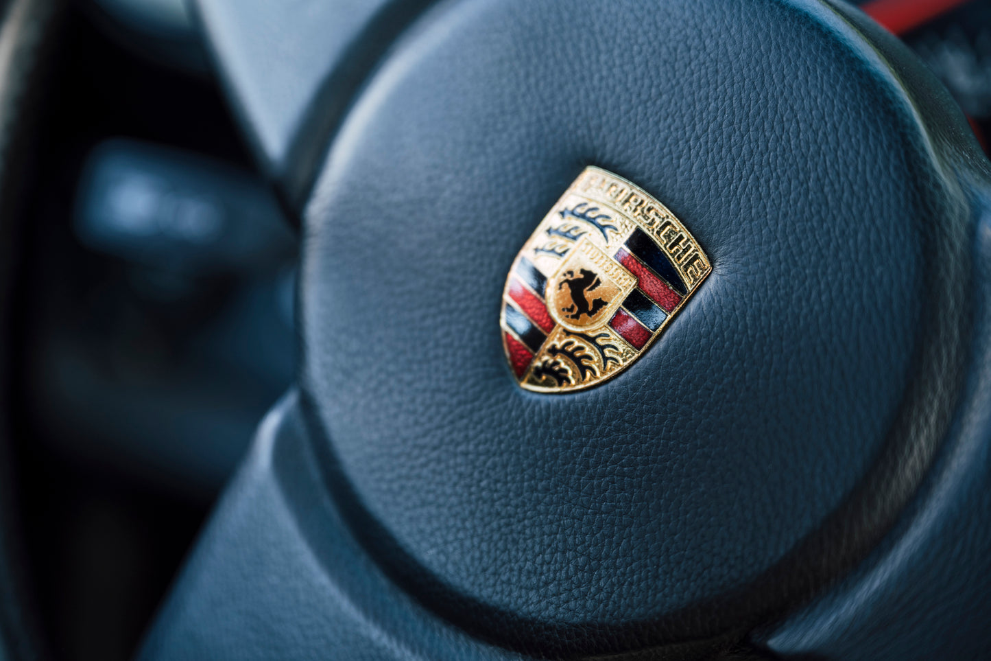 Porsche logo on steering wheel. 1979 Porsche 930 Turbo 3.3 Litre.