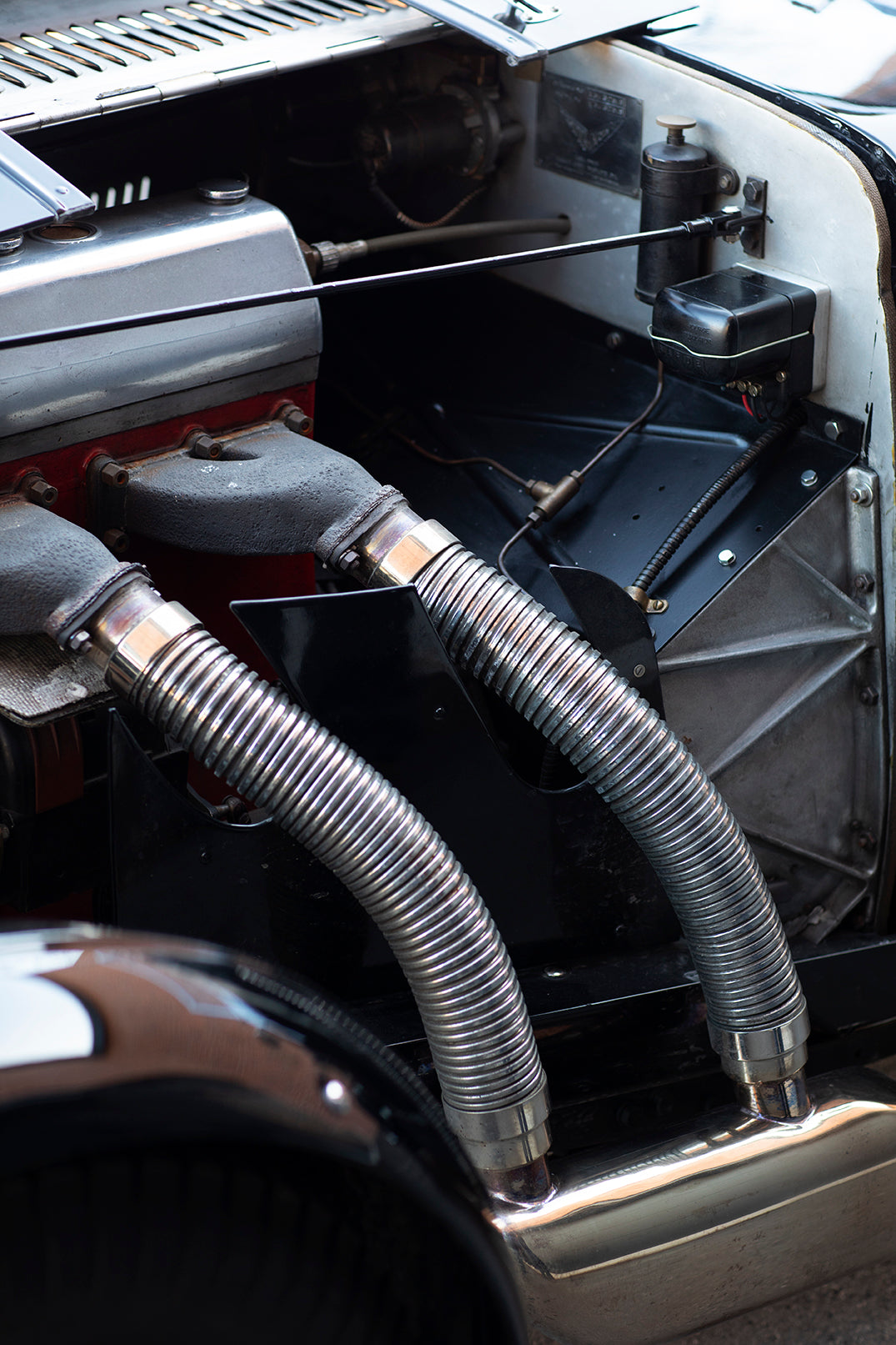 Exhaust and engine. 1933 Aston Martin Le Mans Short Chassis.