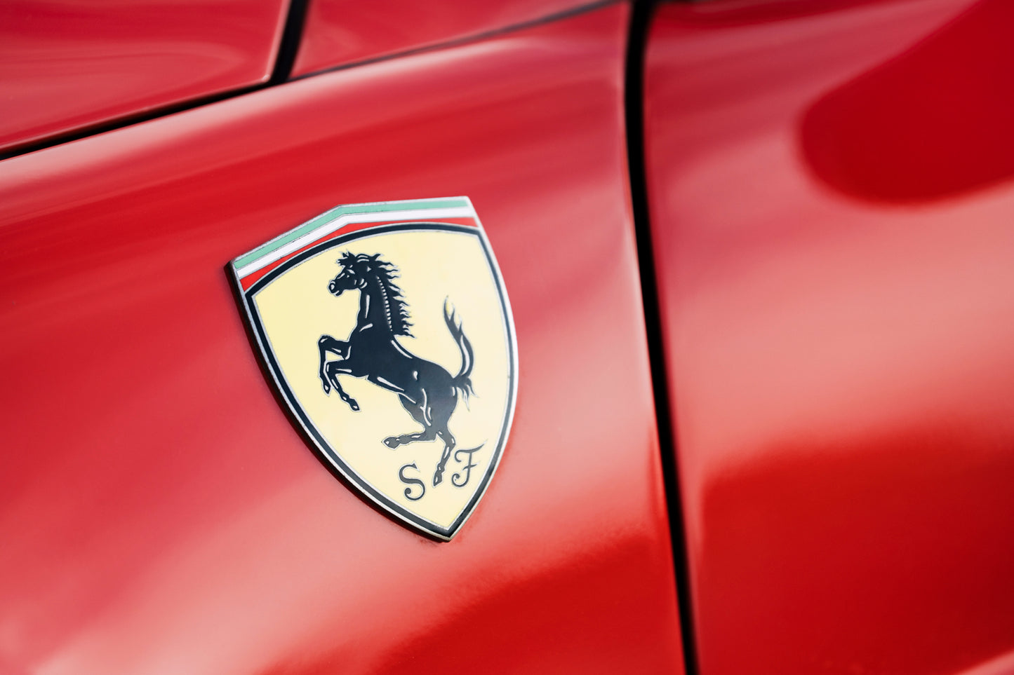 Ferrari logo closeup. 1991 Ferrari Testarossa.
