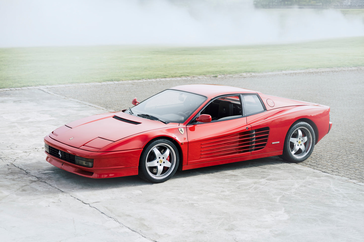 Epic shot of a 1991 Ferrari Testarossa classic car.