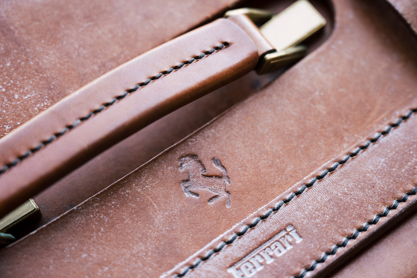 Leather engraved logo. 1991 Ferrari Testarossa.