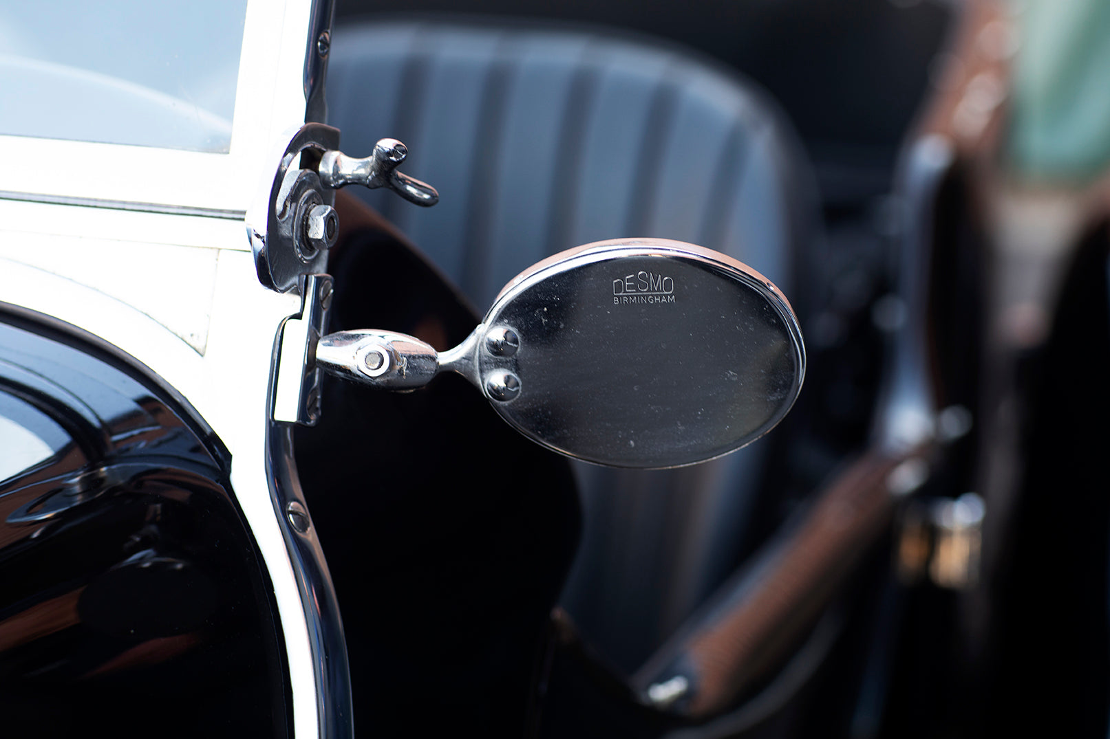 Side view mirror engraving. 1933 Aston Martin Le Mans Short Chassis.