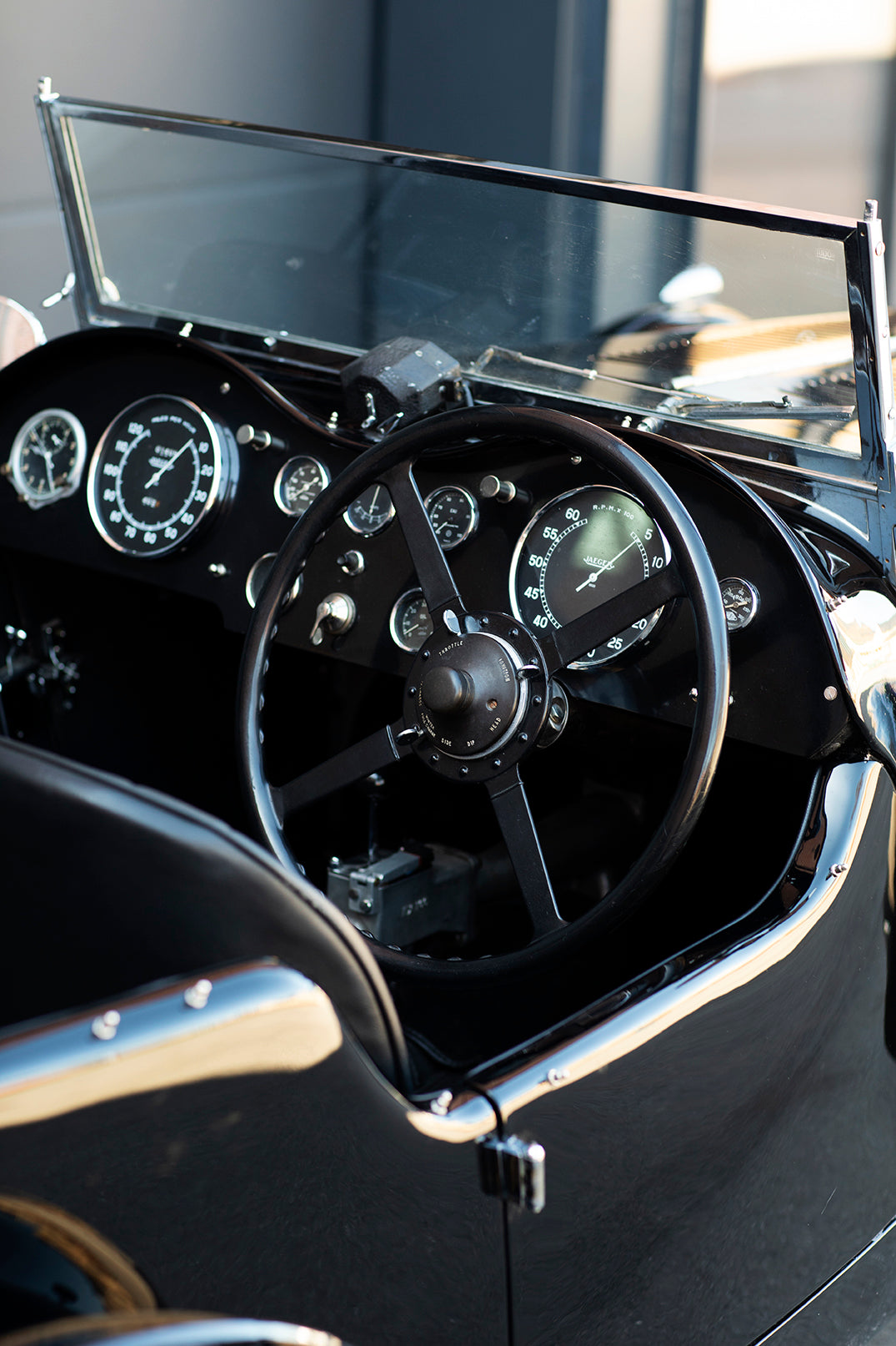 Dashboard in pristine condition. 1933 Aston Martin Le Mans Short Chassis.