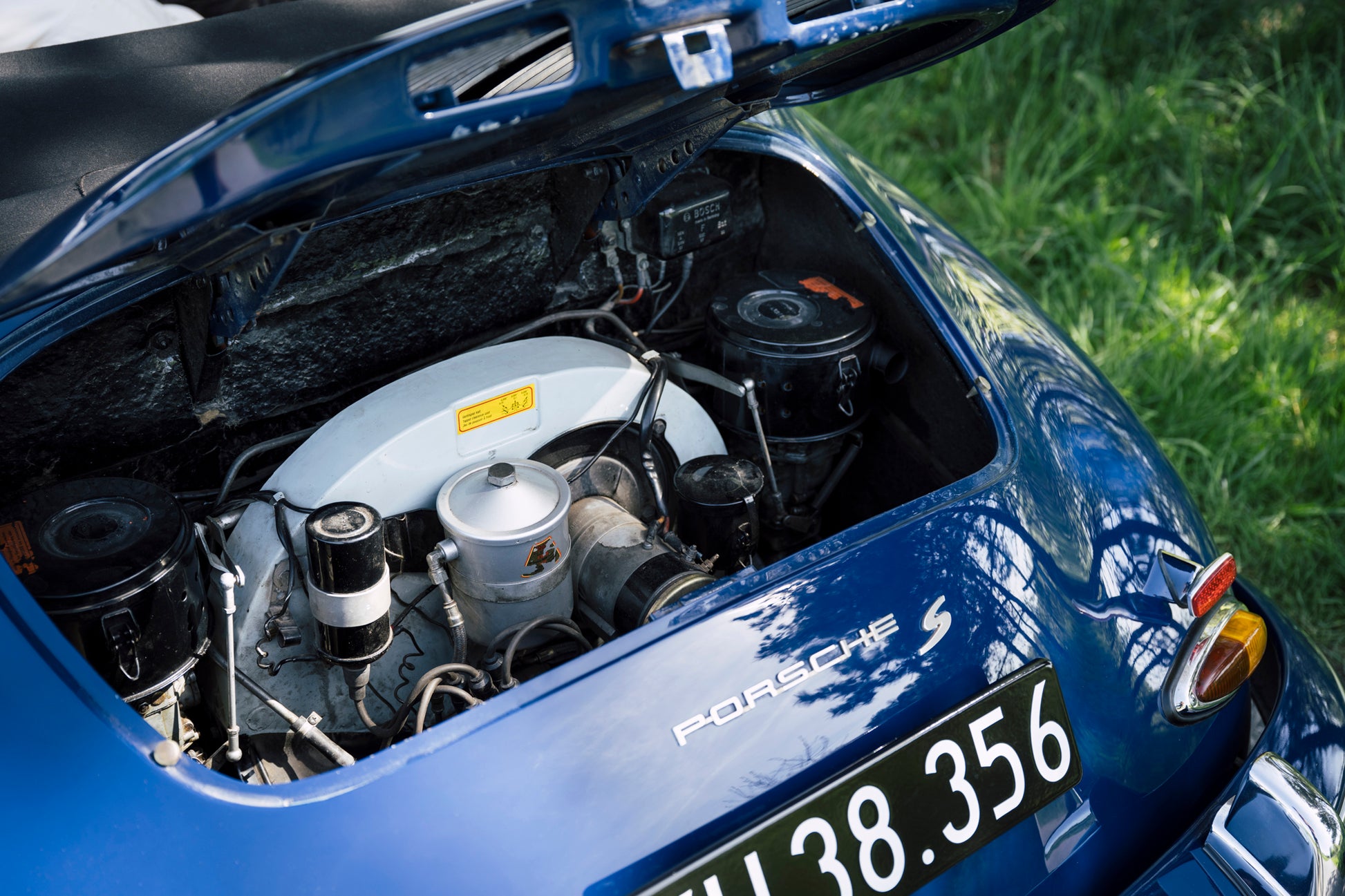 Open engine compartment. 1962 Porsche 356 B 1600 S Cabriolet T6 for sale.