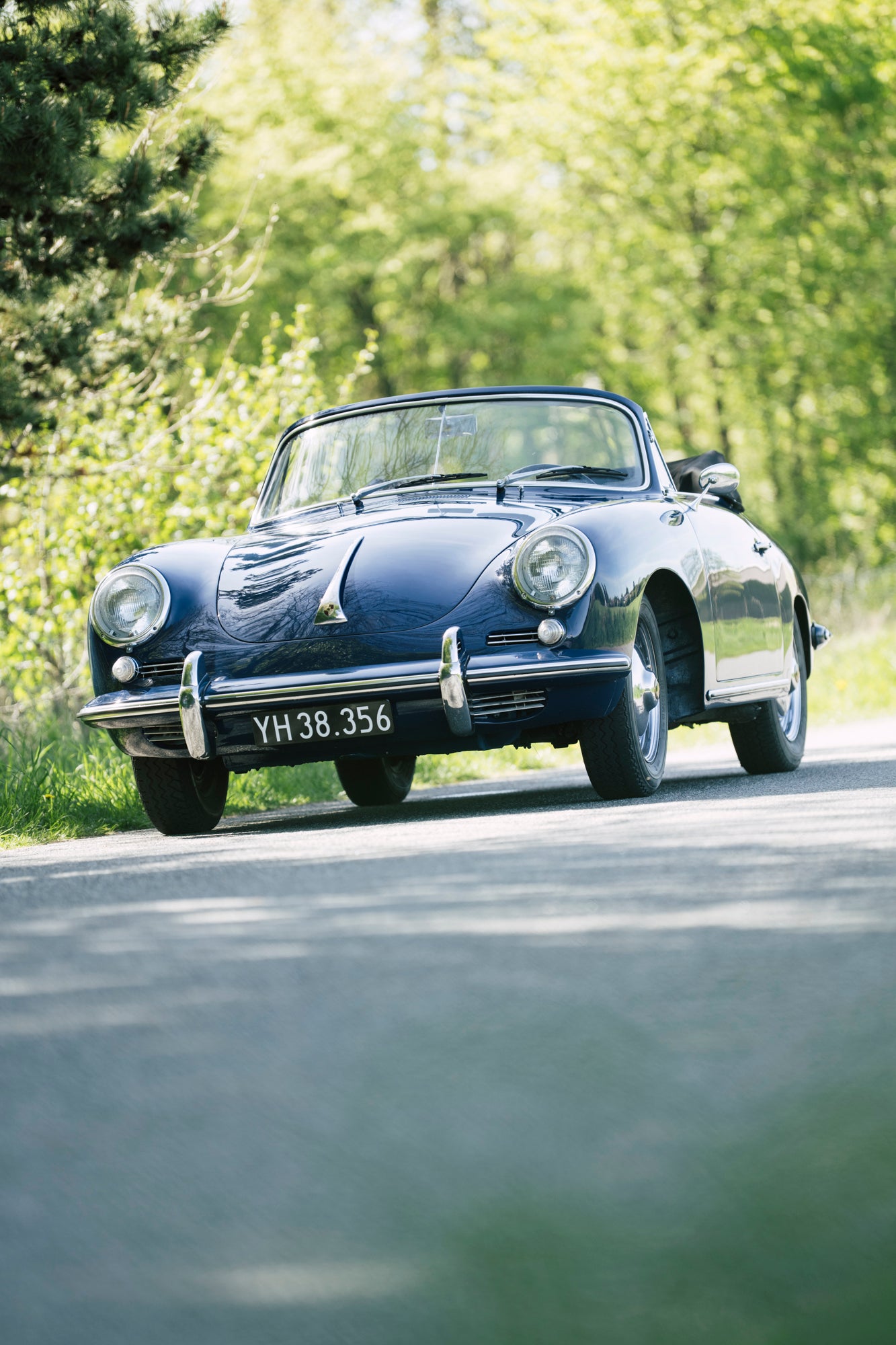 1962 Porsche 356 B 1600 S Cabriolet T6 on a small country road.